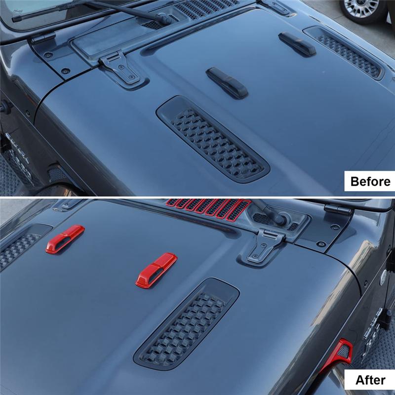 For Jeep Wrangler JL Gladiator JT 2018-2024 Hood Vents & Engine Hood Hinge & Side AC Vent Outlet Trim