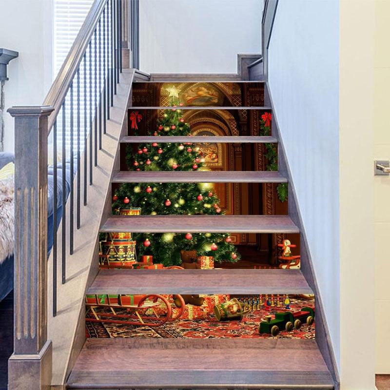 Christmas Stairs Stickers Decoration Santa Claus Tree Snowman Staircase Upholstery Decor Wallpaper Ladder Covers Stairway Decal