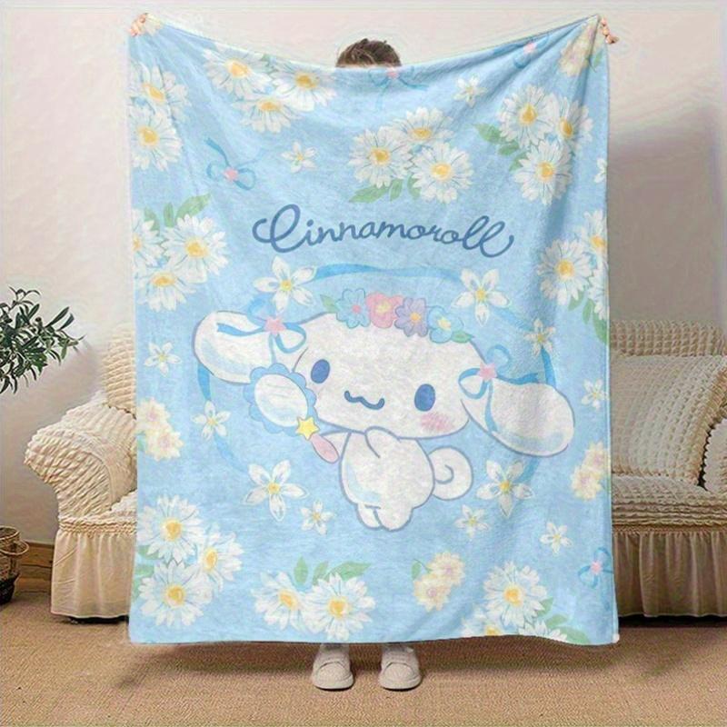 1pc, Sanrio Cute Cinnamoroll Floral Home Decor Blanket: Perfect Gift for Bedroom, Living Room, Travel, Camping, Car, Beach, Office Nap. Soft Flannel T