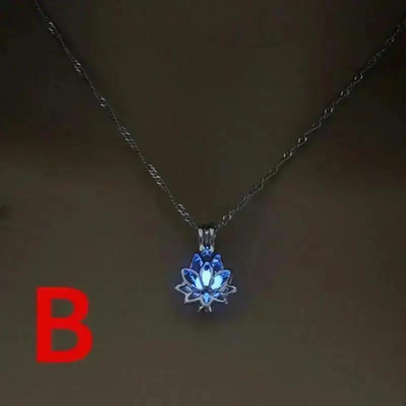 New Luminous Stone Lotus Pendant Necklace Fashionable Women Lotus Hollow Necklace Creative Luminous Pendant Holiday Jewelry Gift