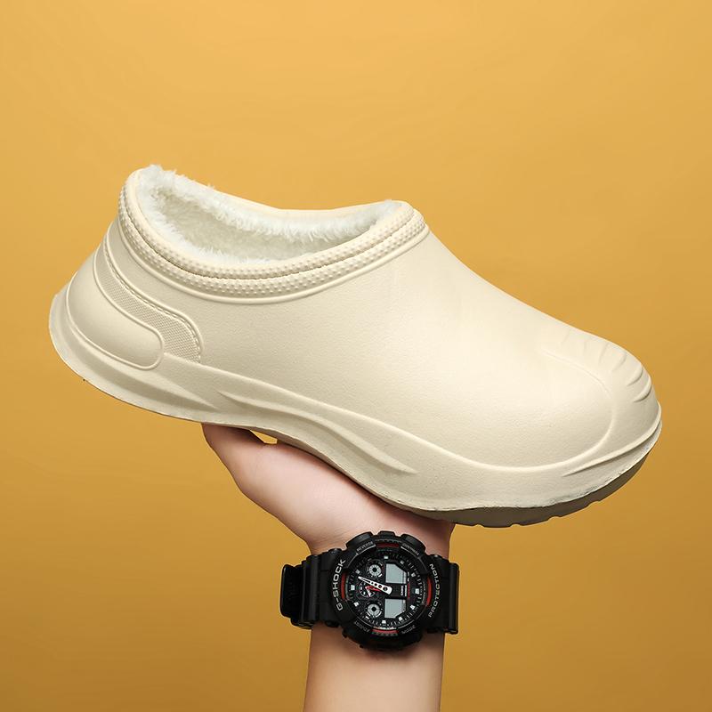 Fashion Platform Height Increase Men Plush Warm Chef Shoes Outdoor Garden Clogs Proffesional Waterproof Oilproof Non-Slip Kitchen Shoes