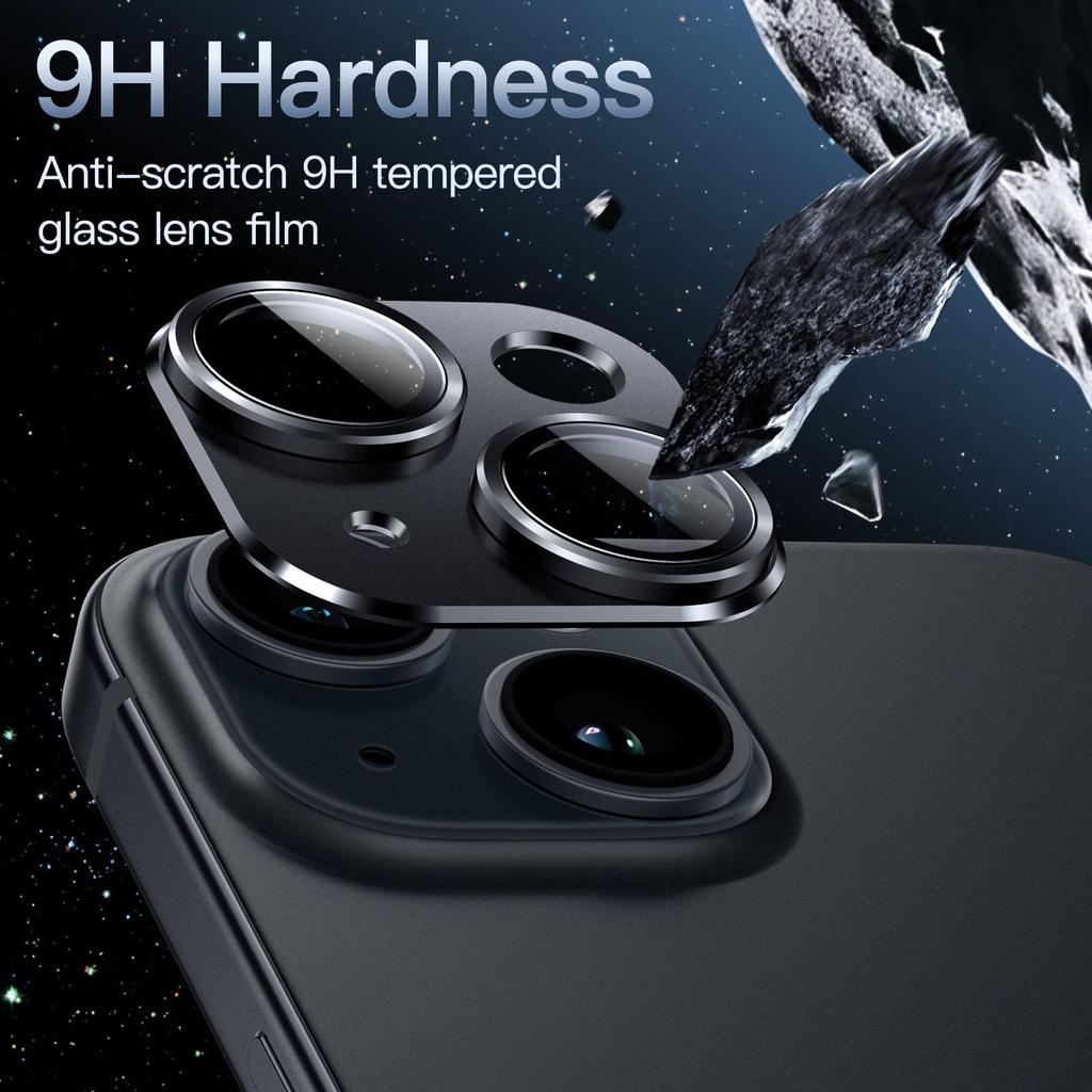JEDirect Camera Lens Film for iPhone 15 15 Plus Inch Full Protection 9H Tempered Glass Ring Cover Matte Metal Plate No Interference with Case 1 Piece