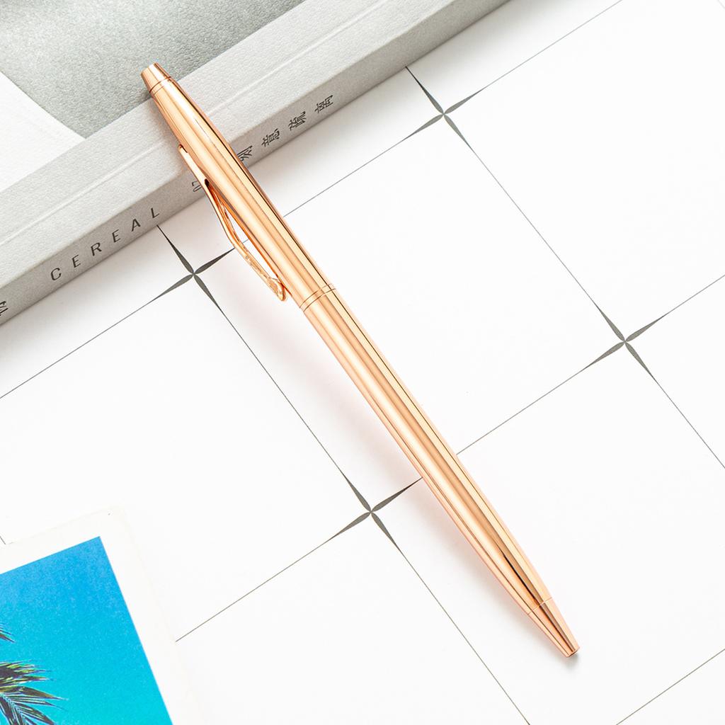 100Pcs/Lot New Slim Metal Ballpoint Pens Rose Gold Silver Advertising High Quality School Office Supplies Free Customized Logo