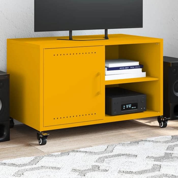 VidaXL Meuble TV, Armoire de Télévision avec Étagères, Support Télé avec Rangement Salon Salle de Séjour, Jaune Moutarde 846671