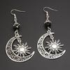Bohemia Retro Silver Color Sun Hollowed-out Crescent Moon Five-pointed Star Pendant Dangle Earrings for Women Charm Jewelry Gift