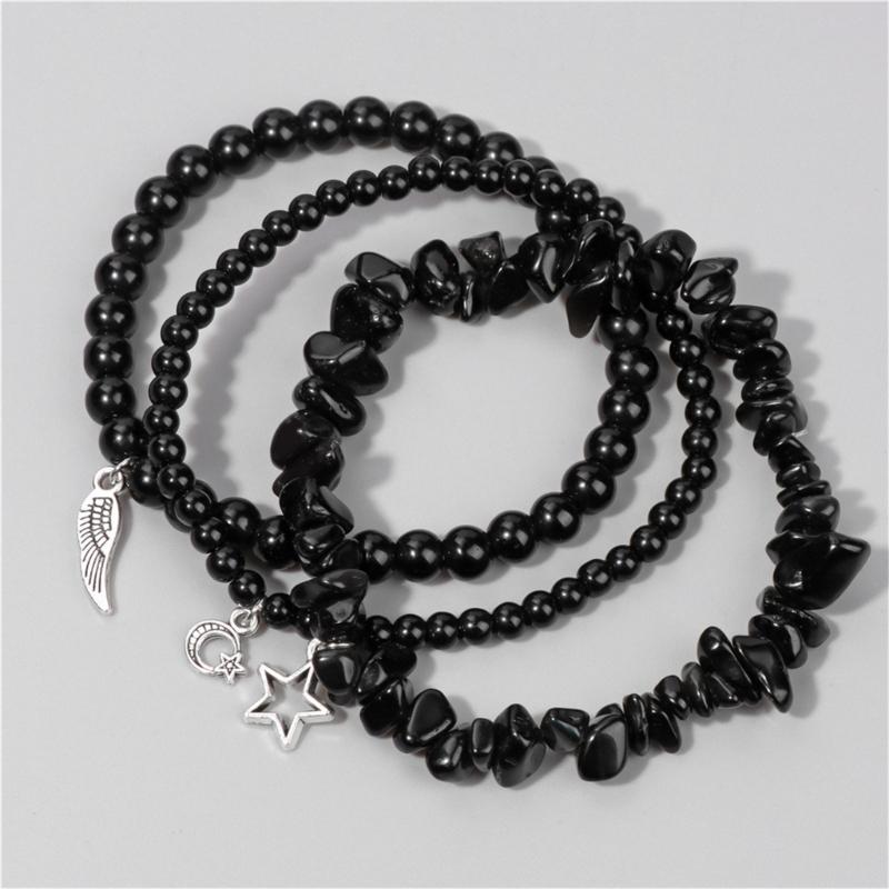 Pack Of 3 Trendy Star And Moon Pendant Bracelets For Women Fashionable Crystal Alloy Writ Chain Jewelry