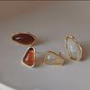 Vintage Temperament Asymmetric Brown Resin Stud Earrings For Women Female Gift Fine Fashion Jewelry Accessories