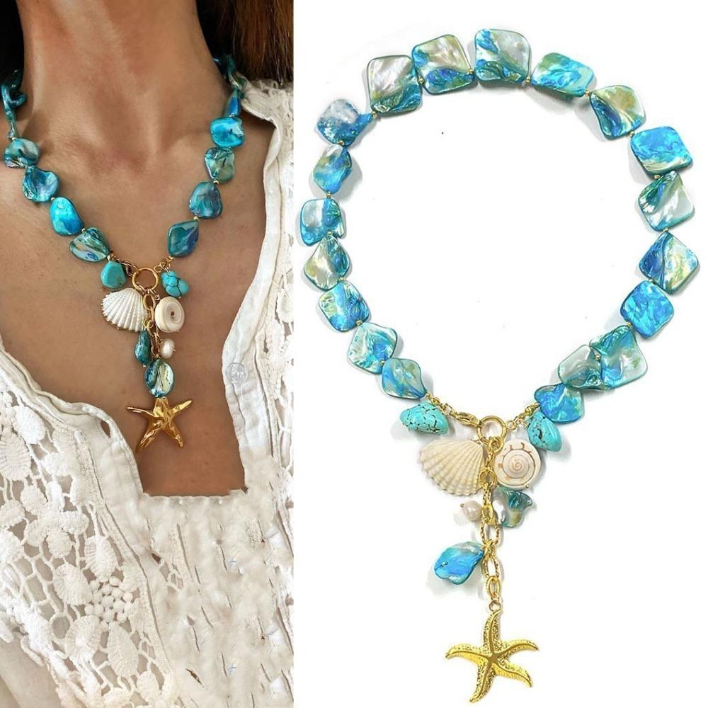 Sea Series Beach Jewelry Imitation Pearl Summer Necklace Bohemian Shell Beads Necklace  Vacation