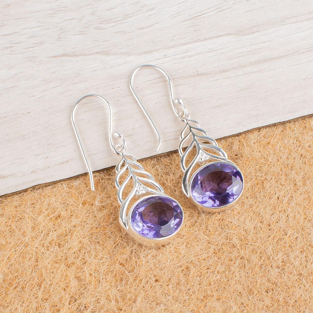 Natural Iolite Gemstone 925 Sterling Silver Jewelry Drop/Dangle Earrings 1.64" CE-1-5