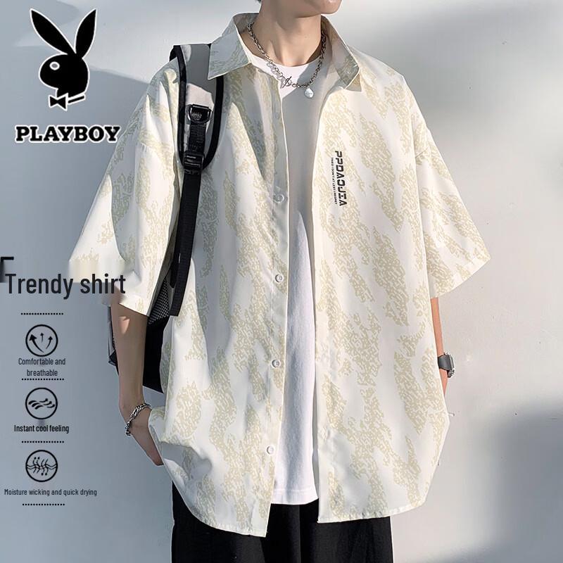 PLAYBOY Men s Summer Casual Short Sleeve Shirt 3XL