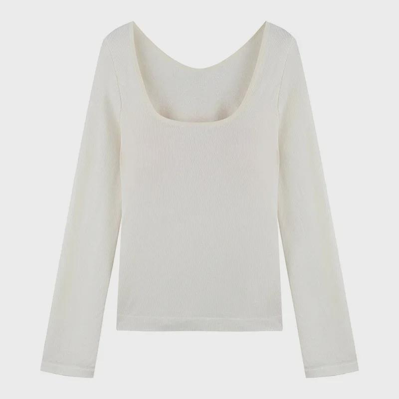 Women's Brushed Velvet Thermal U-Neck Long-Sleeve Slim Fit Top for Autumn & Winter