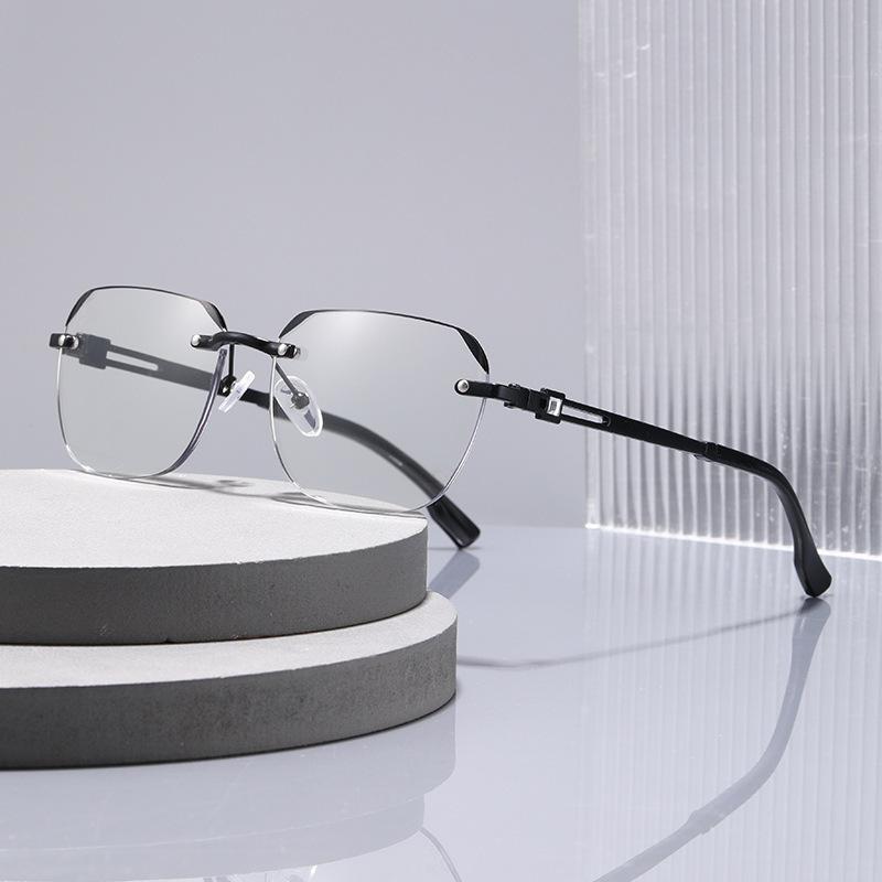 Popular Anti-blue Reading Glasses Fashionable Frameless Plain Diamond Men's and Women's Polygonal Reading Glasses
