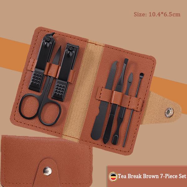 Professional Manicure Tool Seven-Piece Set Pink Stainless Steel Curved Blade Nail Clippers Trimmer with Wide Jaw Opening