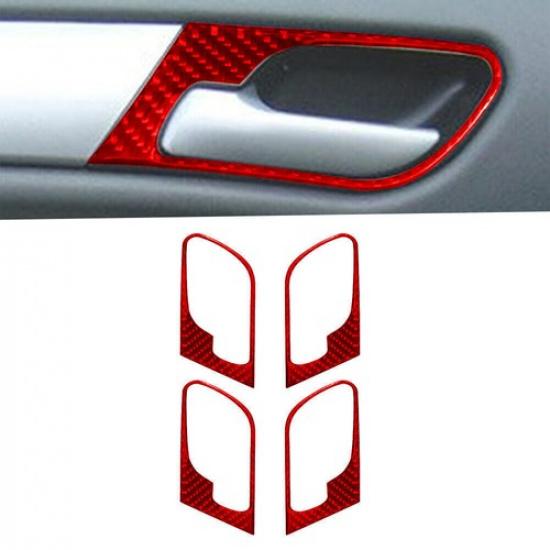 4Pcs For BMW X5 2000-06 Red Carbon Fiber Interior Door Handle Bowl Panel Cover