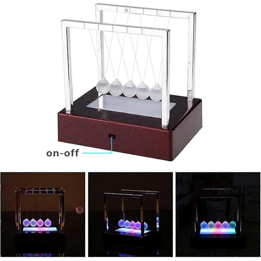 LED Light Up Cradle Balance Balls Glass Swing Puzzle Desk Toy for Home Office