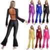 Women Latin Jazz Gymnastics Leotards Color Block Dance Jumpsuit Figure Ice Skating Bodysuit Tiered Tassels Bell-Bottom Dancewear