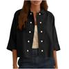 Women's Fashion -Color Cotton And Linen Double-breasted Short Half-sleeved Cardigan Top