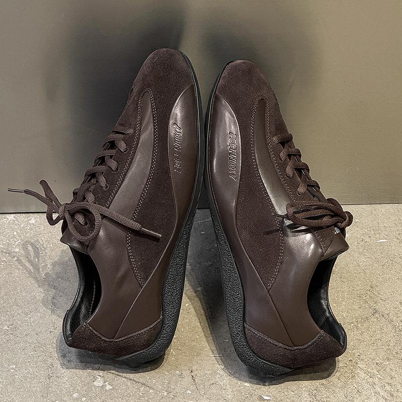 European and American splicing men's shoes low-top daily lace-up sports and leisure shoes lightweight barefoot shoes brown-J