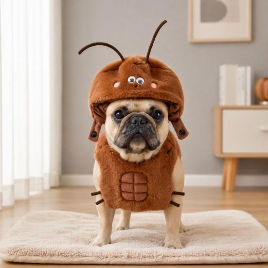 Jijijing 1 Set Funny Cockroach Pet Costume, Adjustable Headgear And Sleeveless Tank Top, Plush Cozy Outfit for Small Medium Dogs Cats Party Wear