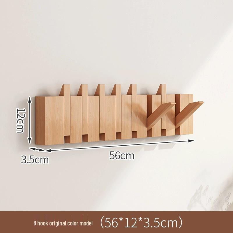 No-Drill Wall-Mounted Japanese Style Solid Wood Coat Hook for Hallway or Entrance Door