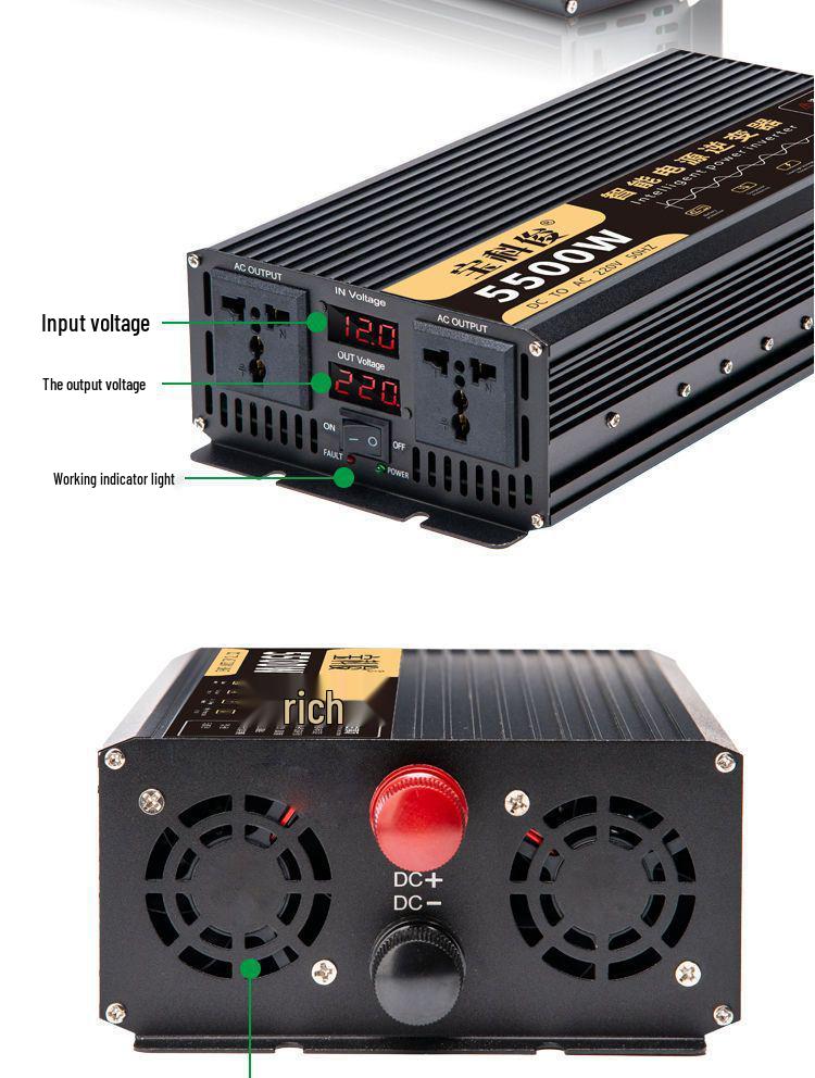 High-Power Pure Sine Wave Car Inverter: 12V/24V to 220V for Vehicle and Household Battery Conversion