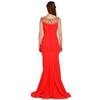 Fierte Women's Evening Dress Azr4383 Round Neck Drop Carving Crepe Fish Green Coral Red