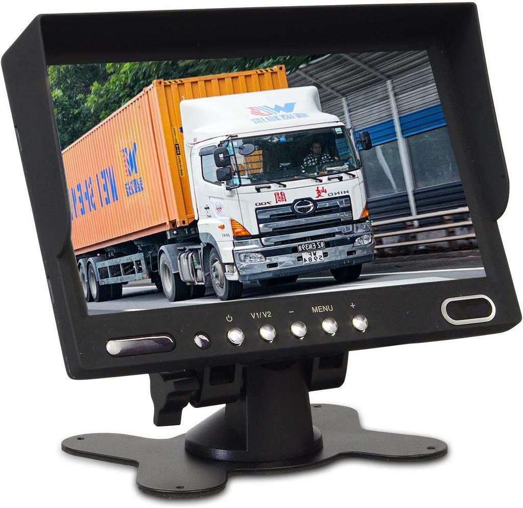ULOPOP 7-inch On-Dash Monitor with Dual Camera Input, 4-Pin RCA, Built-in Speakers, Compatible with 12V/24V Trucks and Large Vehicles (SMR-TK701)