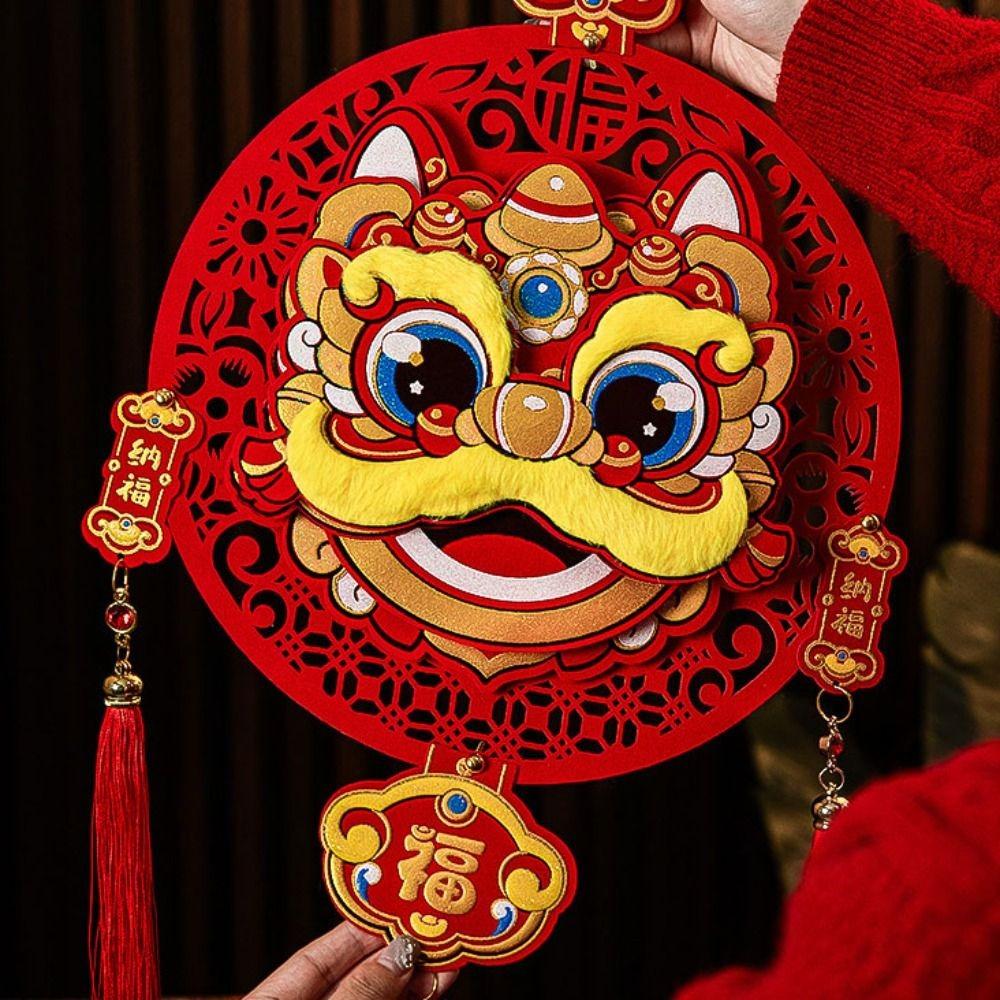 3D nálepka na dveře k čínskému Novému roku Plyšový lví tanec Novoroční dekorace Zeď