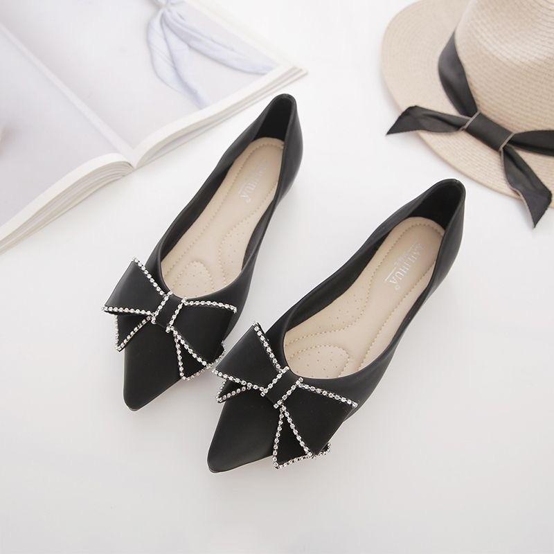 Single shoes women's summer new shoes women's shoes versatile shallow mouth versatile lady ladyshoes soft sole pointed flat shoes
