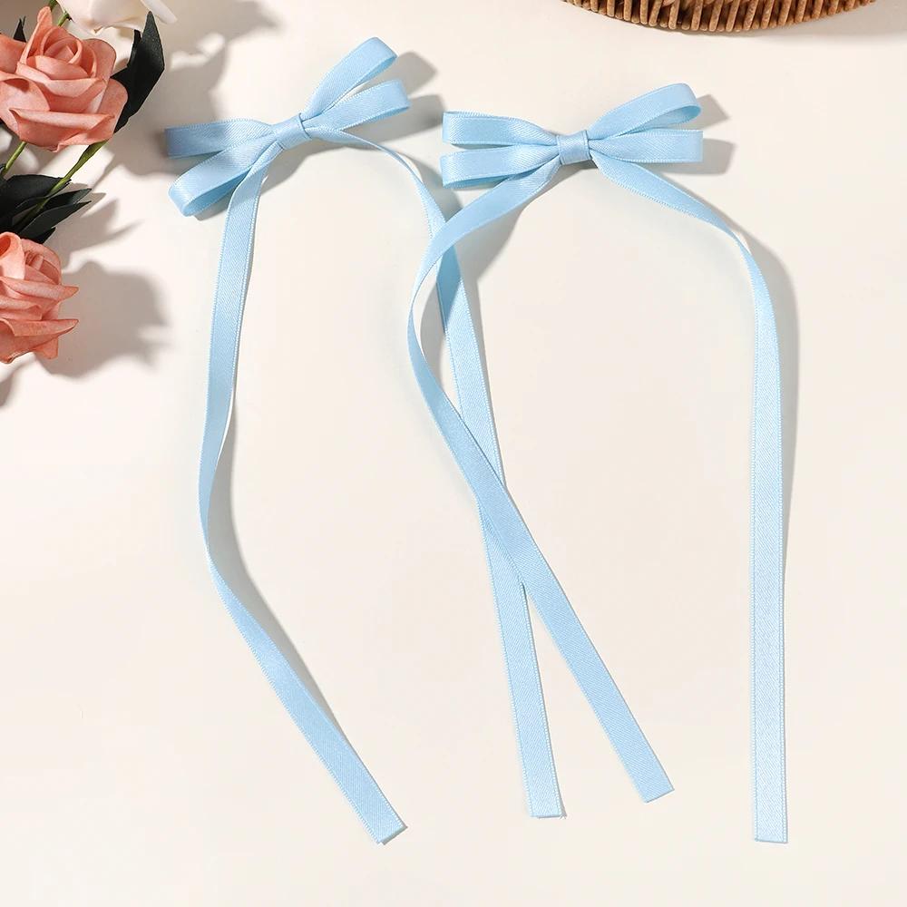2pcs Long Tassel Ribbon Hairpin Cute Candy Bow Clip for Women Girls Party Gifts Headwear Side Clips Hair Accessories