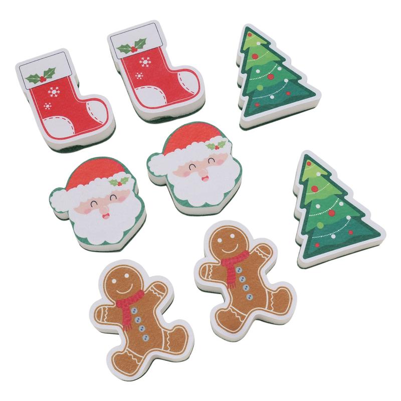 T02C!8 Stück Weihnachten Schwämme Küche Doppelseitig Spülbürsten Schwamm Zum Spülen von Geschirr Weihnachtsmann Weihnachtsbaum Lebkuchenmann