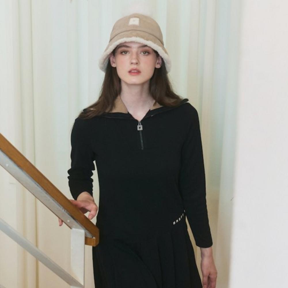 Onoff Women S Knit Sailor Collar Pleated dreSS Of3003lb Black BLACK/34