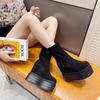 558-20 Slope Heel Super High Heel Short Boots 13CM Waterproof Platform Muffin Thick-soled Elastic Medium Tube Boots Inner Height Increase Women's Sho