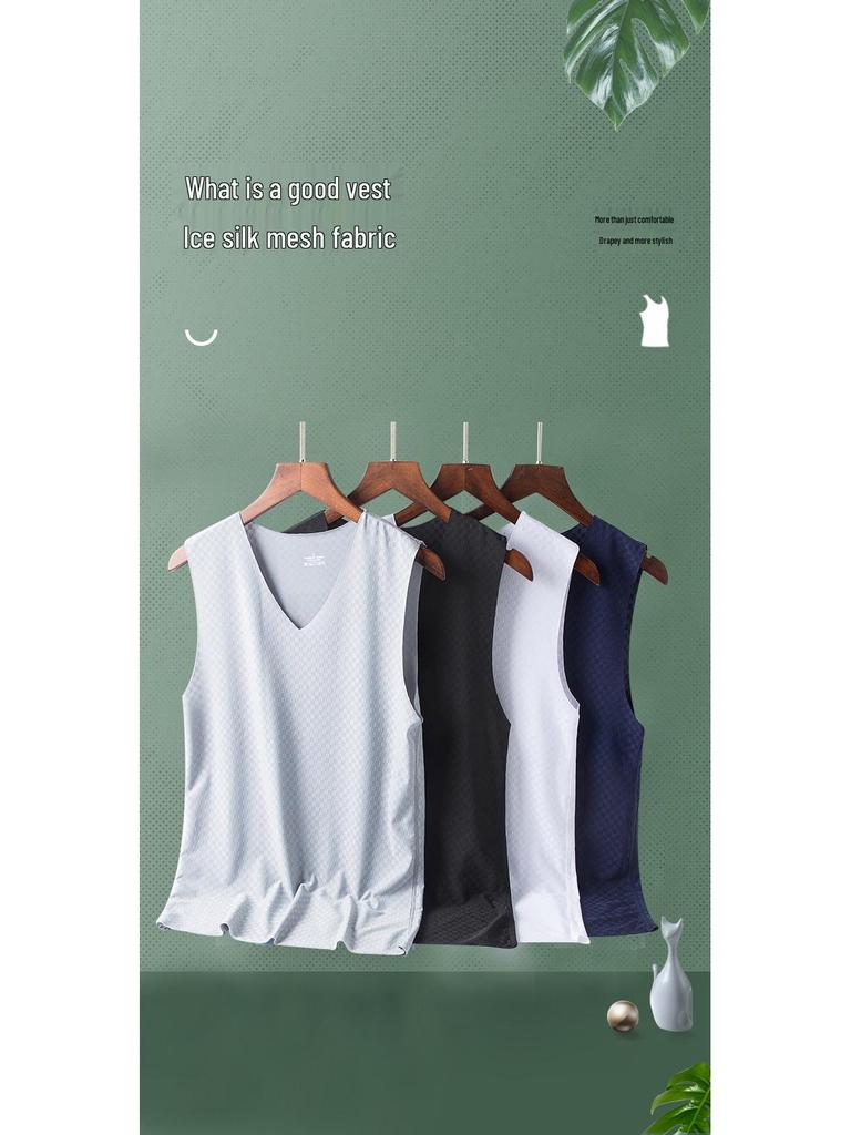 Men's Quick-Drying Slim Fit V-Neck Mesh Ice Silk Summer Tank Top
