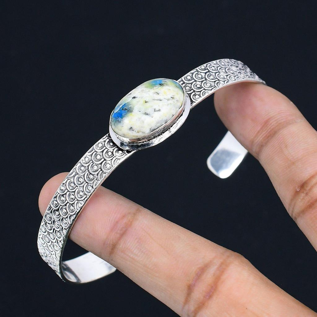 Natural K2 Jasper Gemstone 925 Sterling Silver Bangle Adjustable For Girls