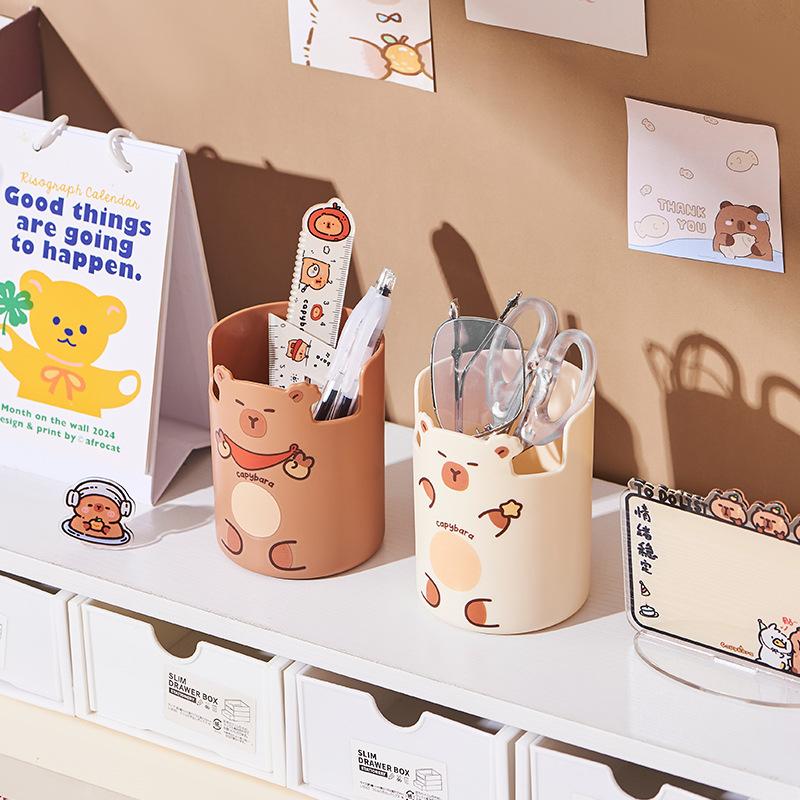 1-10PCS Capybara Pen Holder Office Desktop Organizer Large Capacity Cute Storage Bucket  Stationery Supplies Home Desk Decor
