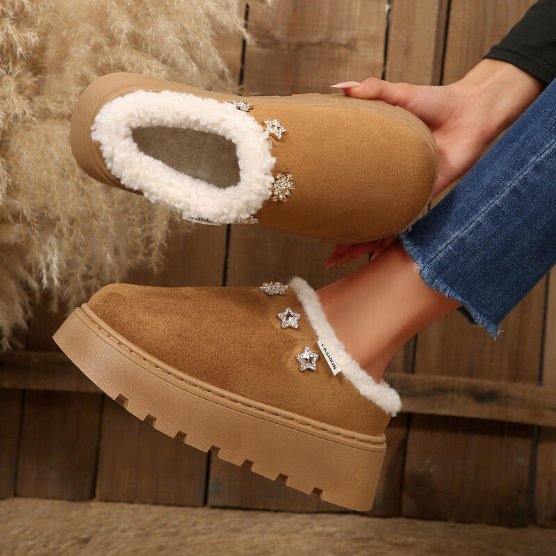Fashion Chunky Platform Wedge Heel Furry Casual Shoes Women 2025 Winter Warm Plush Mules Slippers Soft Thick Bottom Fur Outdoor Slippers