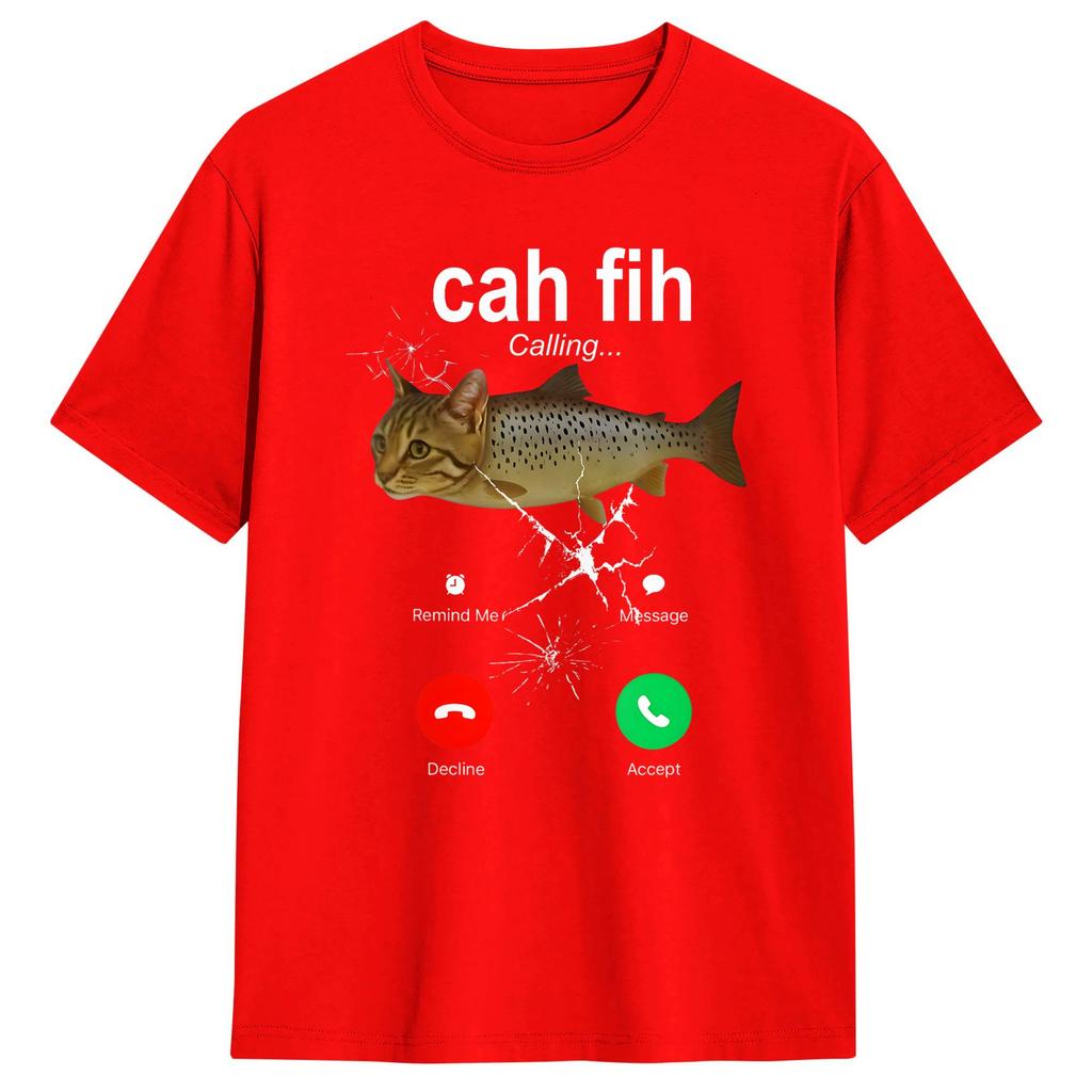 Cah Fih Anruf Erinnerung Nachricht Ablehnen Annehmen Telefon Cat Fish T-Shirt Sommer Baumwolle T-Shirts Design T-Shirt Kurze Ärmel Oberteile