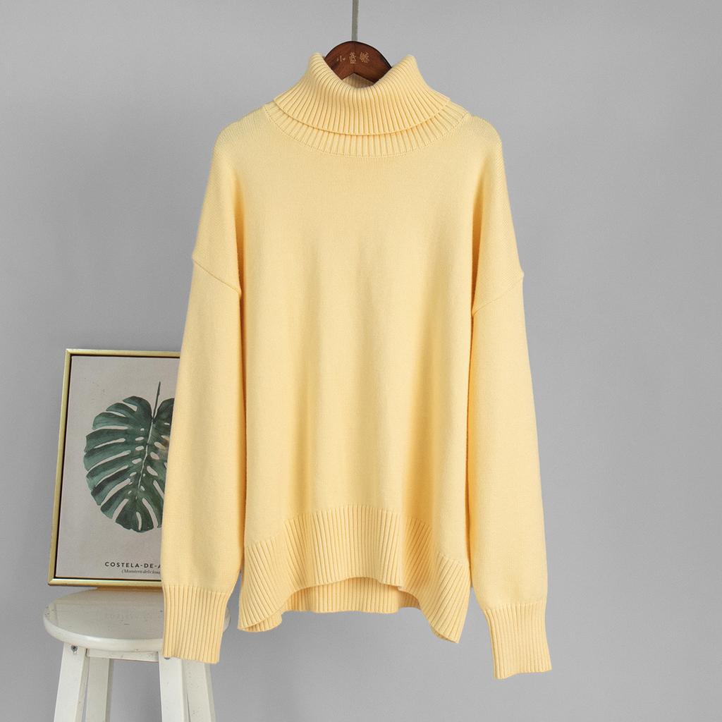 Solid Colour High Neck Sweater Autumn Winter Comfortable Loose Classic Versatile Pullover Sweater Luxurious Relaxed-fit Slimming and Versatile Top