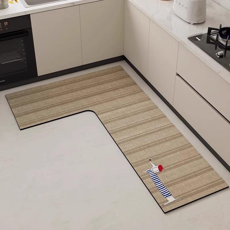 G5U2025 Anti-slip L-shaped Kitchen Mat - Absorbent, Diatomaceous Earth, No-wash, Wipe Clean, Anti-fall.