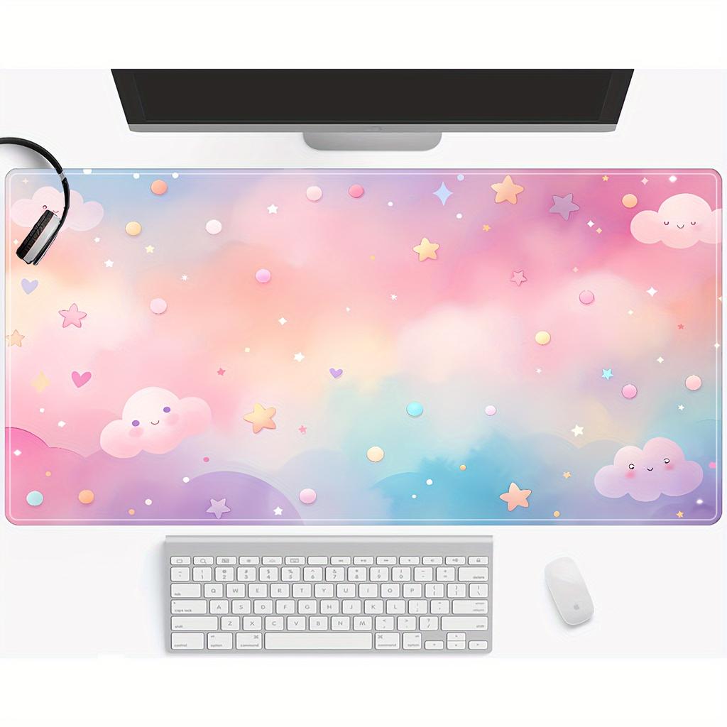 Oversized Pastel Cloud Gaming Mouse Pad Stitched Borders NonSlip Rubber Base NonSlip Desk Mat for Home Office