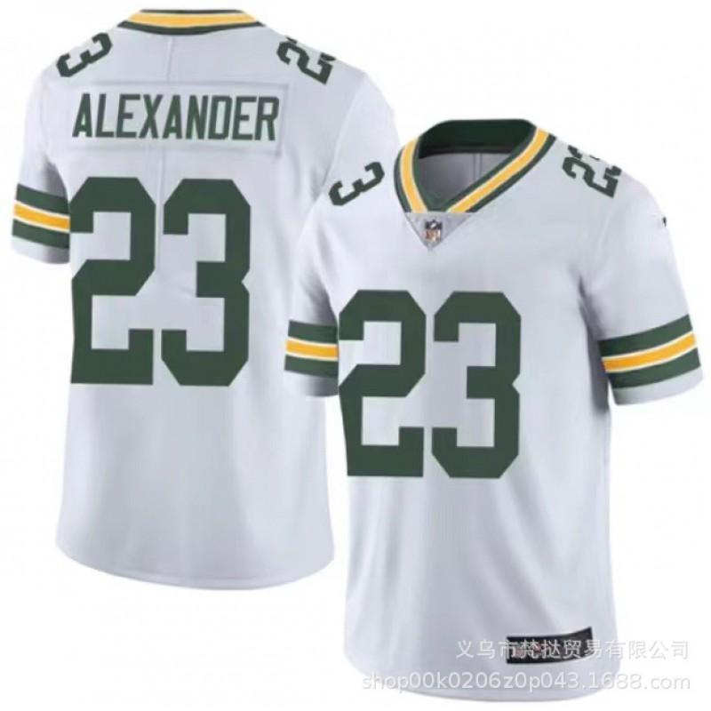 Green White NFL Bay Packers Football Jersey Men Short Sleeve V-Neck Cotton Blend Athletic Wear