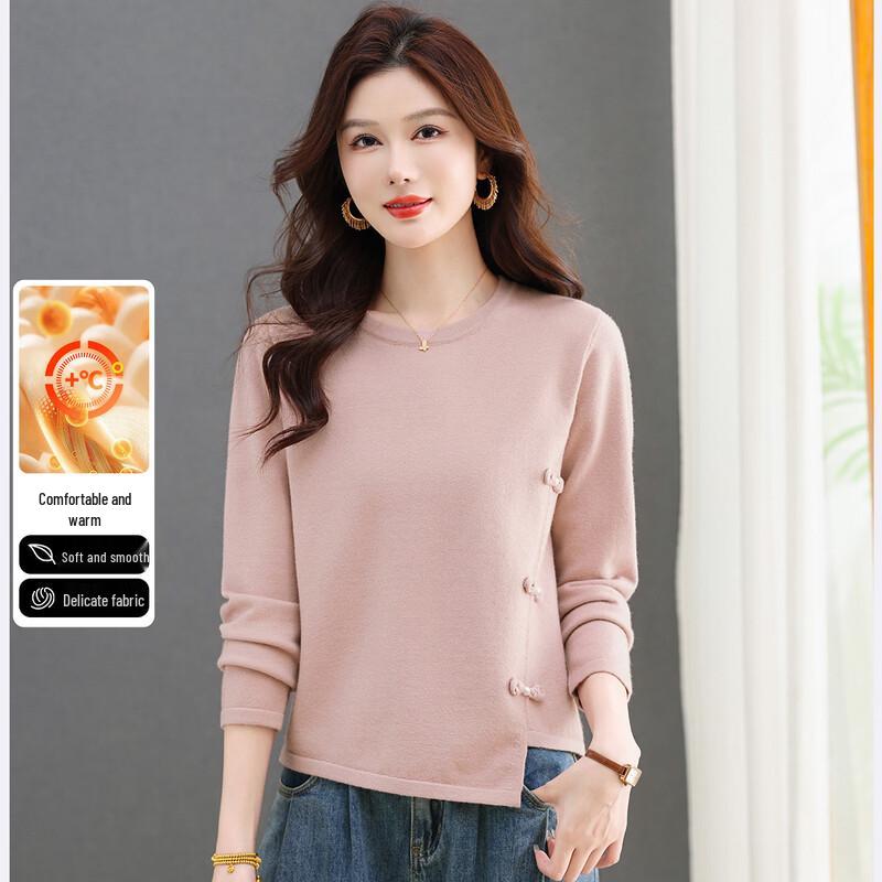 

SNOWFLYING Women s New Chinese Style Frog Button Knit T-Shirt XL