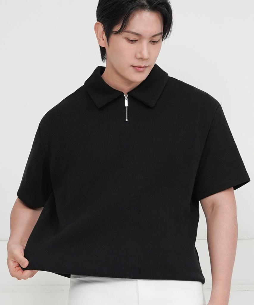 Dibala Automatic Tucking Fake Drop Oversized Half-Zip Polo Shirt Short Sleeve T-Shirt