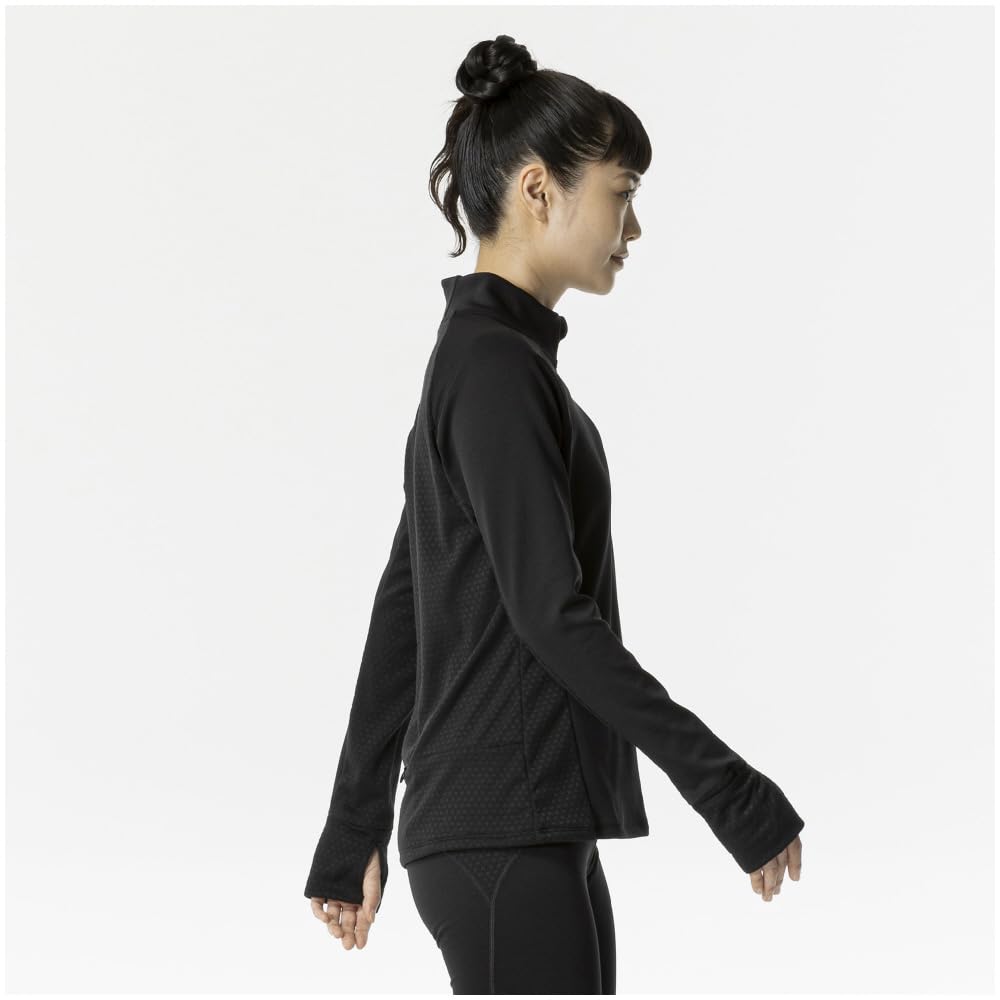 Mizuno Warmer Light Running Aurora Reflective Black Women's Shirt, Half-Zip, Design, Warm, Fleece-Lined, Stretch, Print, J2MCA705,