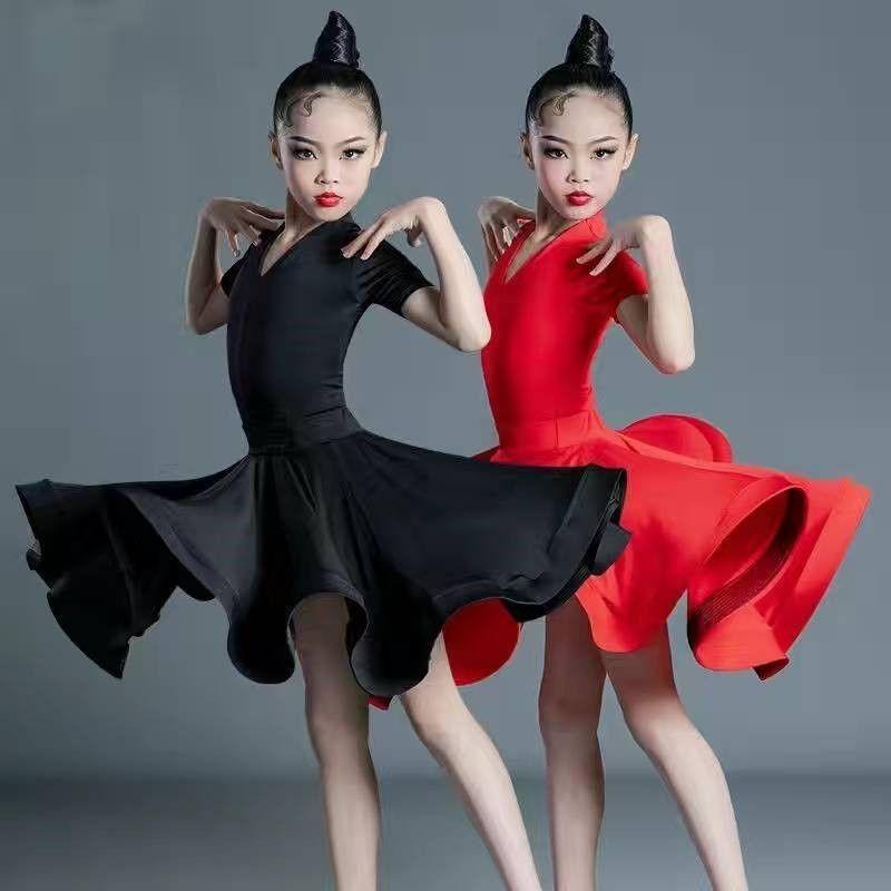 Kostium do tańca latynoamerykańskiego dla dzieci na zawody zawodowe; Duża Sukienka Huśtawka dla Dziewczynek; Nowe Dziecięce Latinowe Treningowe Wystąpienie