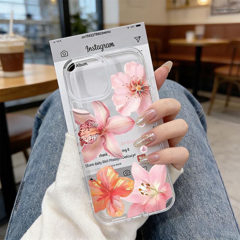 Pink Plum Blossoms On Branches Phone Case For iPhone 16 17 Pro 15 14 13 12 11 XR XS Max 7 8 Plus Flower Clear Hard Cover Fundas