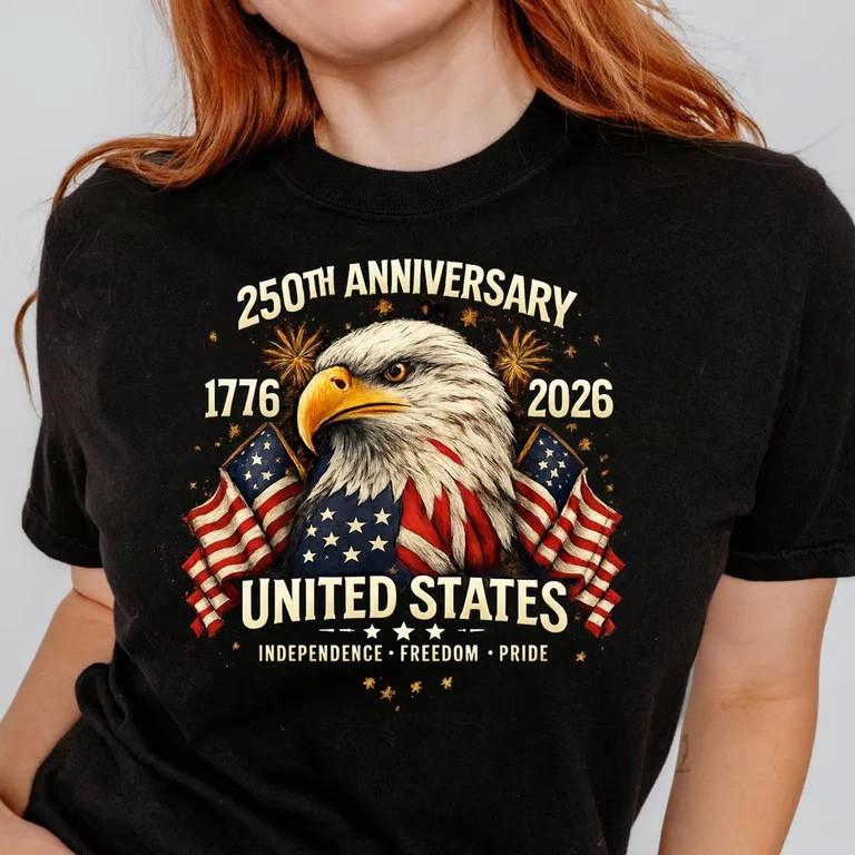 250th Anniversary United States Shirt, Patriotic Eagle T-Shirt, America 1776 2XL