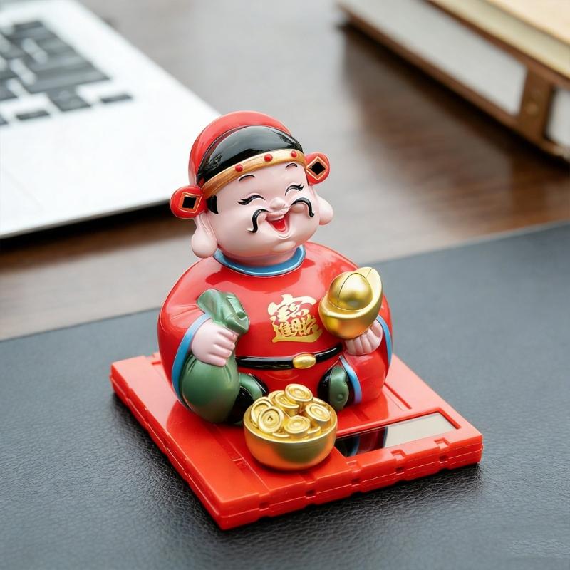 Lightweight Plastic Fortune God Nodding Figurine for Automotive Decoration Solar Powered Energy Efficient
