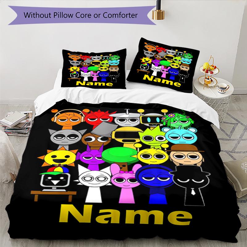 3pcs Custom Name Sprunki Bedding Set Duvet Cover Closure Includes 1 Duvet Cover & 2 Pillowcases, Soft and Comfortable for All Seasons.